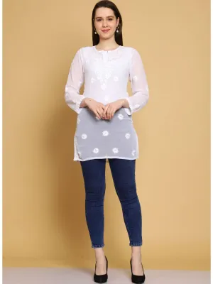 Frost White Poly Georgette Boho Top & Slip