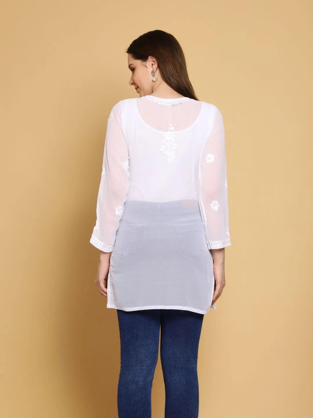 Frost White Poly Georgette Boho Top & Slip