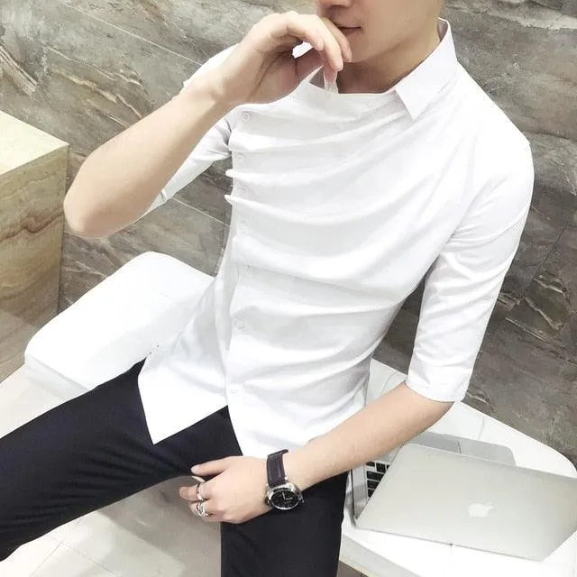 Gothic Unique Ruffle Collar Short Sleeve Men's Shirt