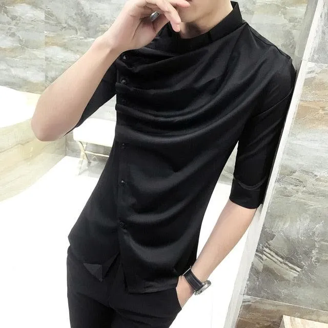 Gothic Unique Ruffle Collar Short Sleeve Men's Shirt