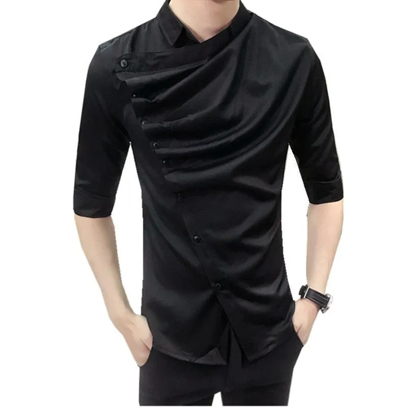 Gothic Unique Ruffle Collar Short Sleeve Men's Shirt