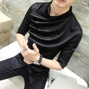Gothic Unique Ruffle Collar Short Sleeve Men's Shirt