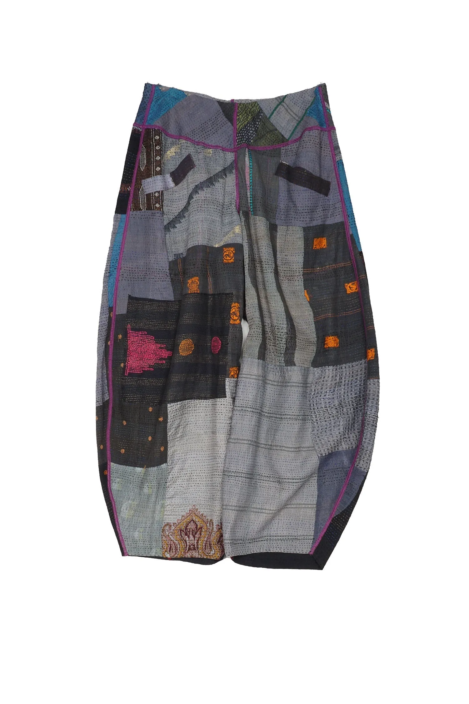 HAND PAINTED RALLI KANTHA HAREM PANTS - gp2605-gry -