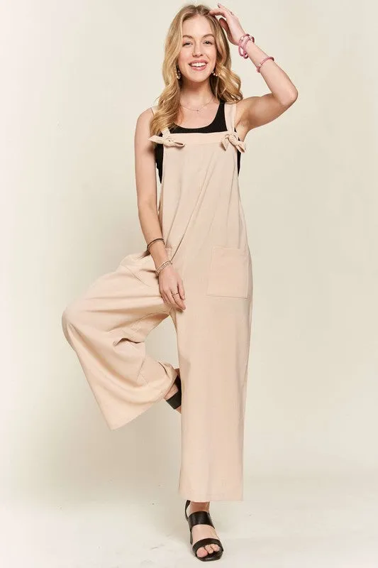 Hazel Blues® |  ADORA Knotted Wide Strap Wide Leg Overalls