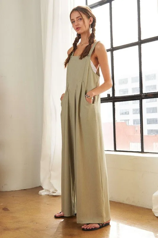 Hazel Blues® |  ADORA Square Neck Wide Leg Overalls with Pockets