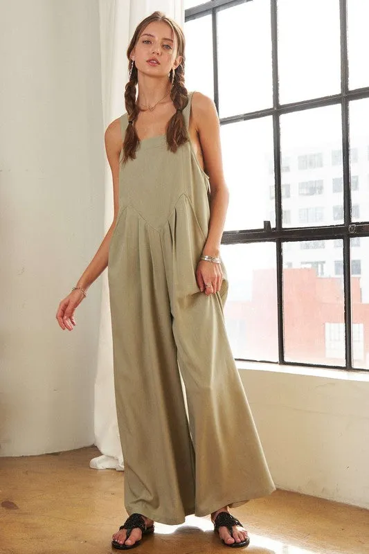 Hazel Blues® |  ADORA Square Neck Wide Leg Overalls with Pockets