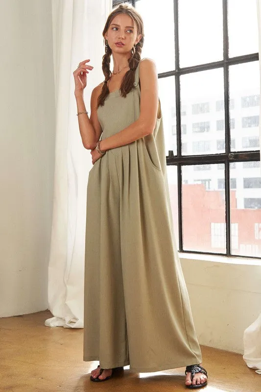 Hazel Blues® |  ADORA Square Neck Wide Leg Overalls with Pockets