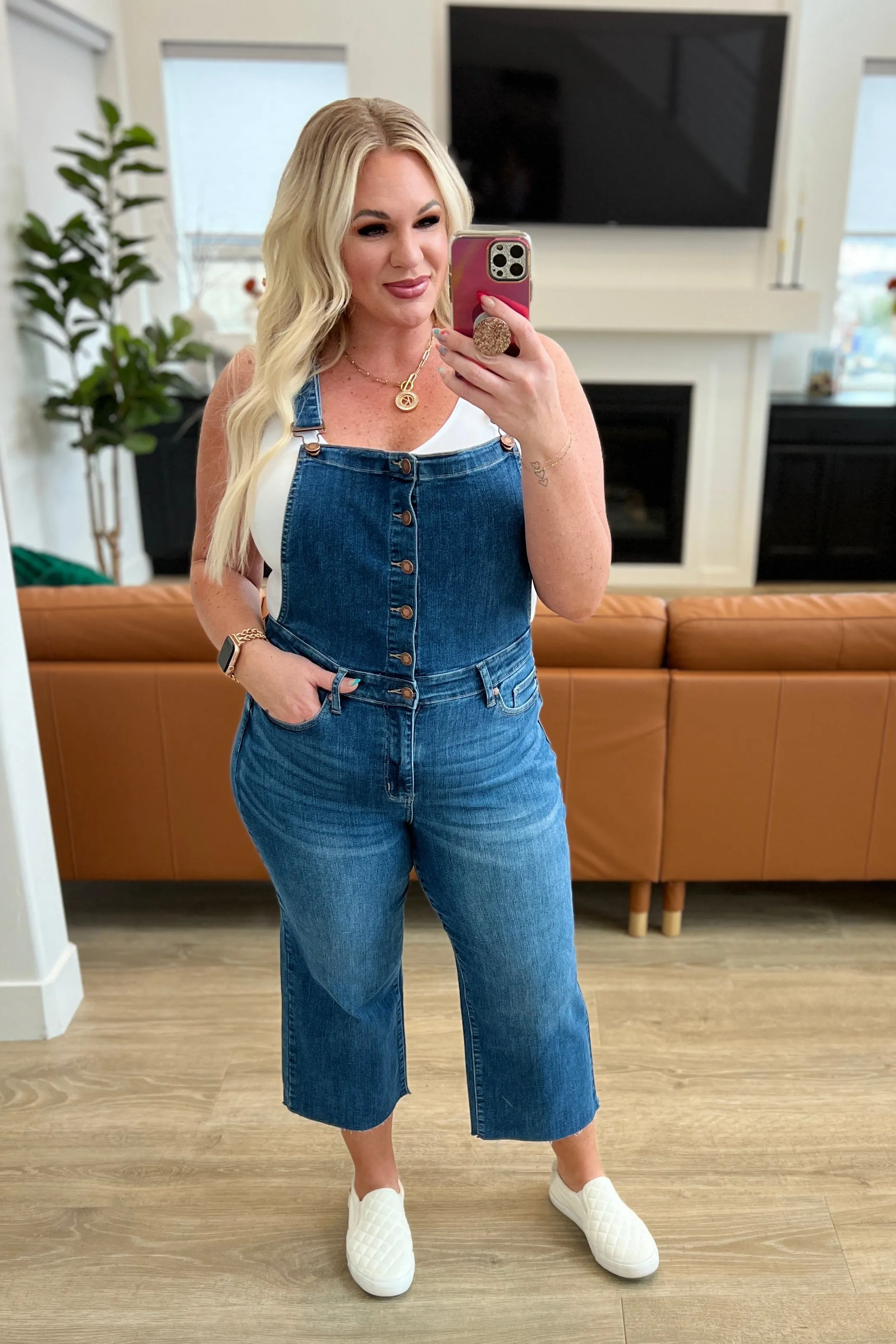 High Rise Crop Wide Leg Denim Overalls by Judy Blue JB88676