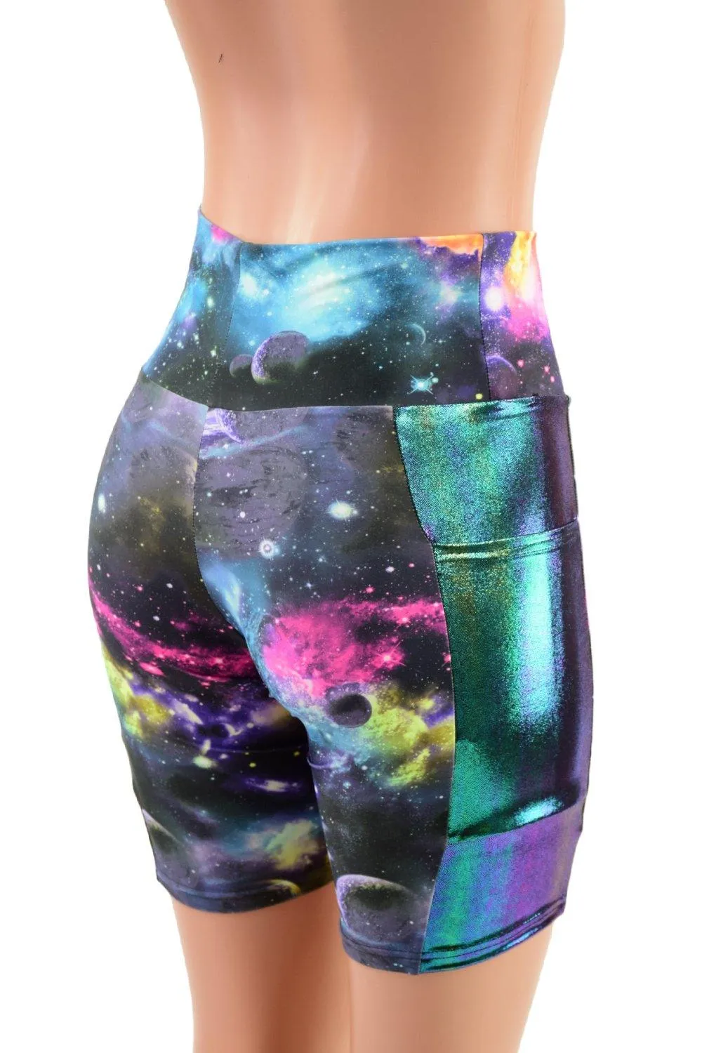 High Waist Bike Shorts with Side Panel Pockets