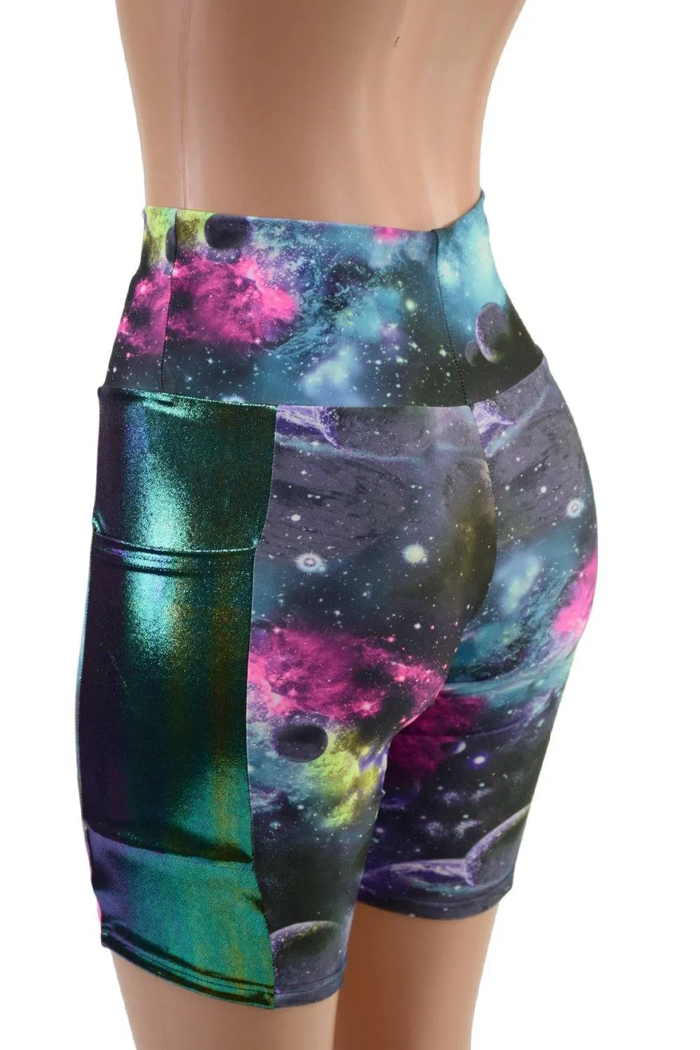 High Waist Bike Shorts with Side Panel Pockets
