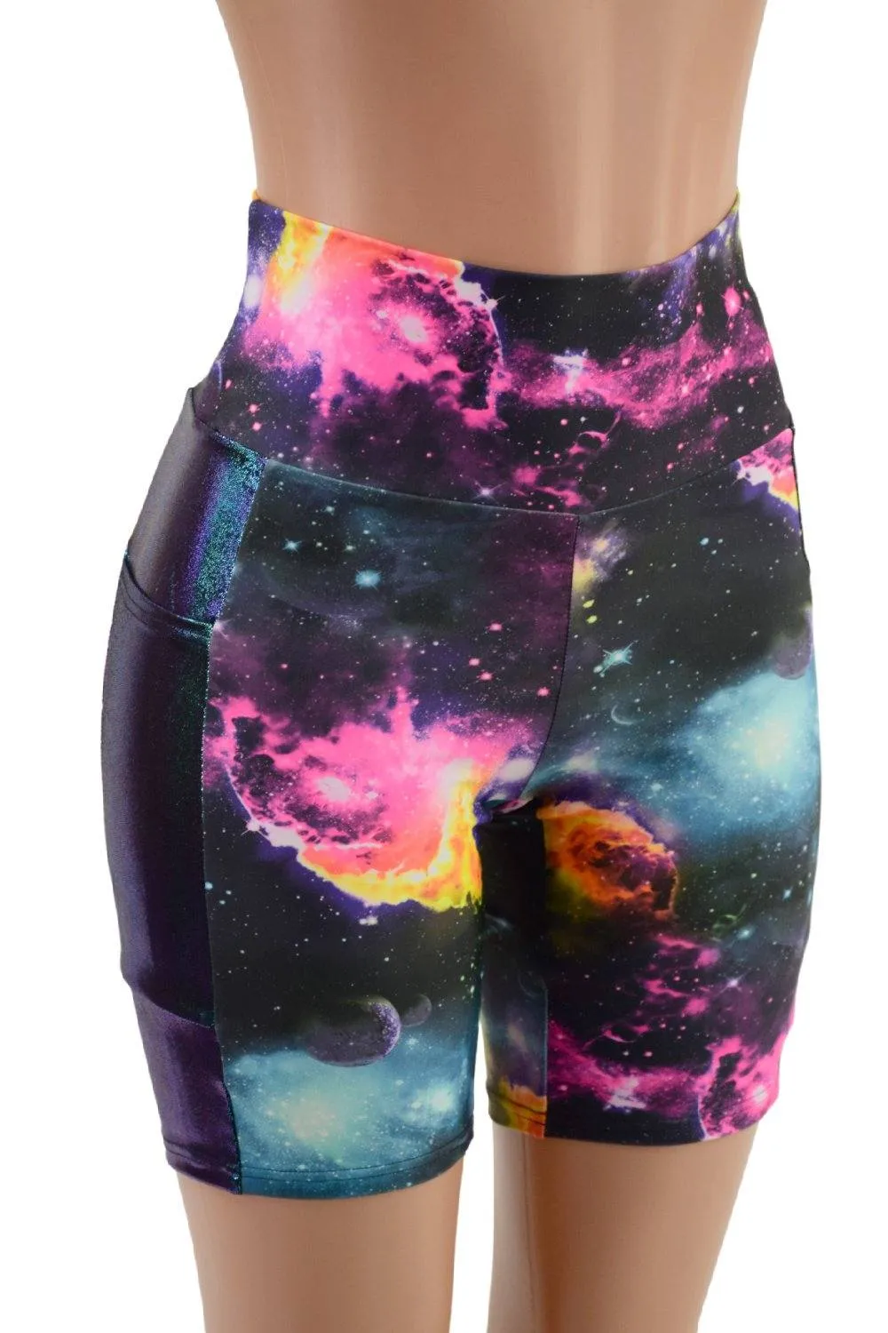 High Waist Bike Shorts with Side Panel Pockets