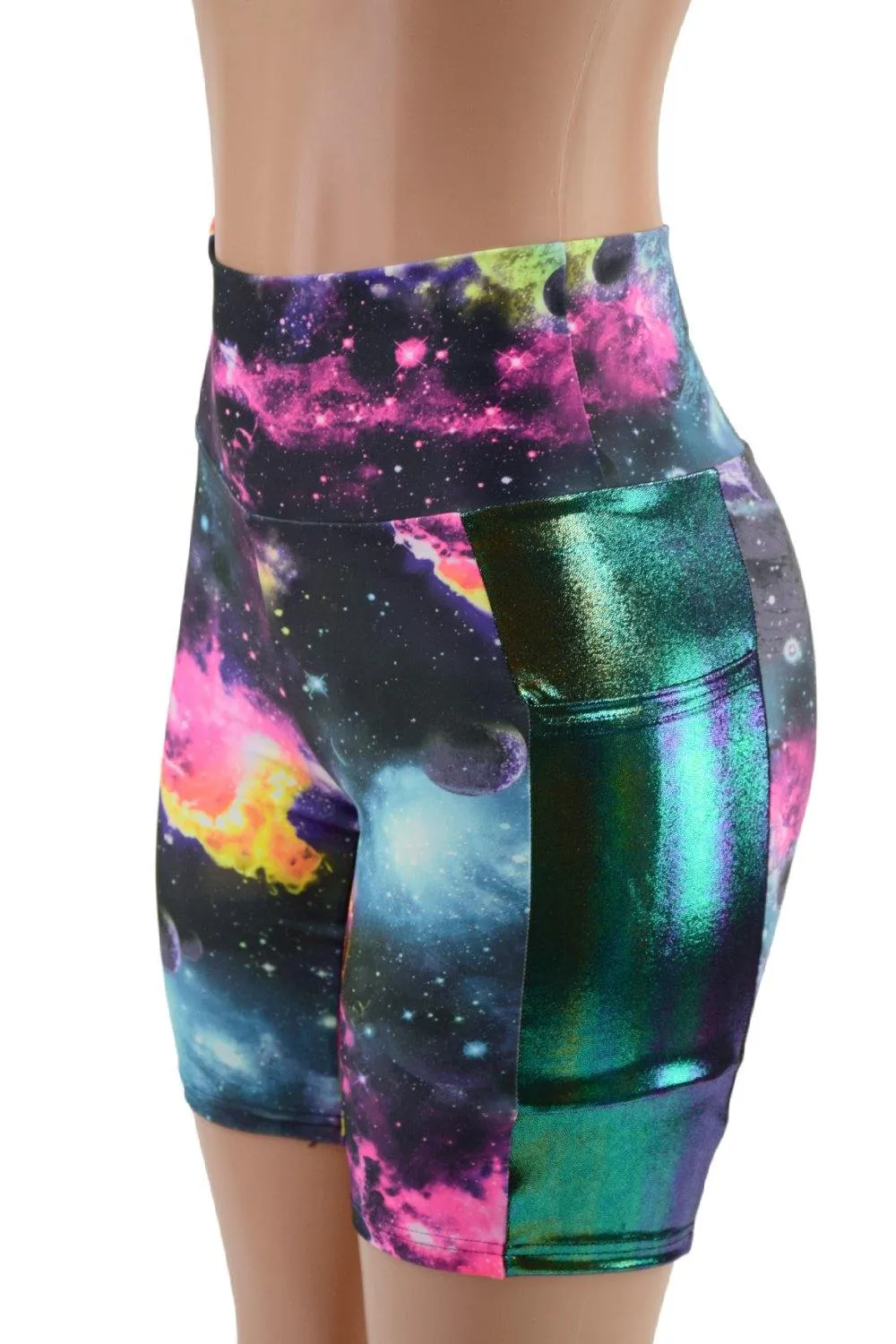 High Waist Bike Shorts with Side Panel Pockets
