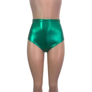 High Waist Hot Pants - Green Metallic