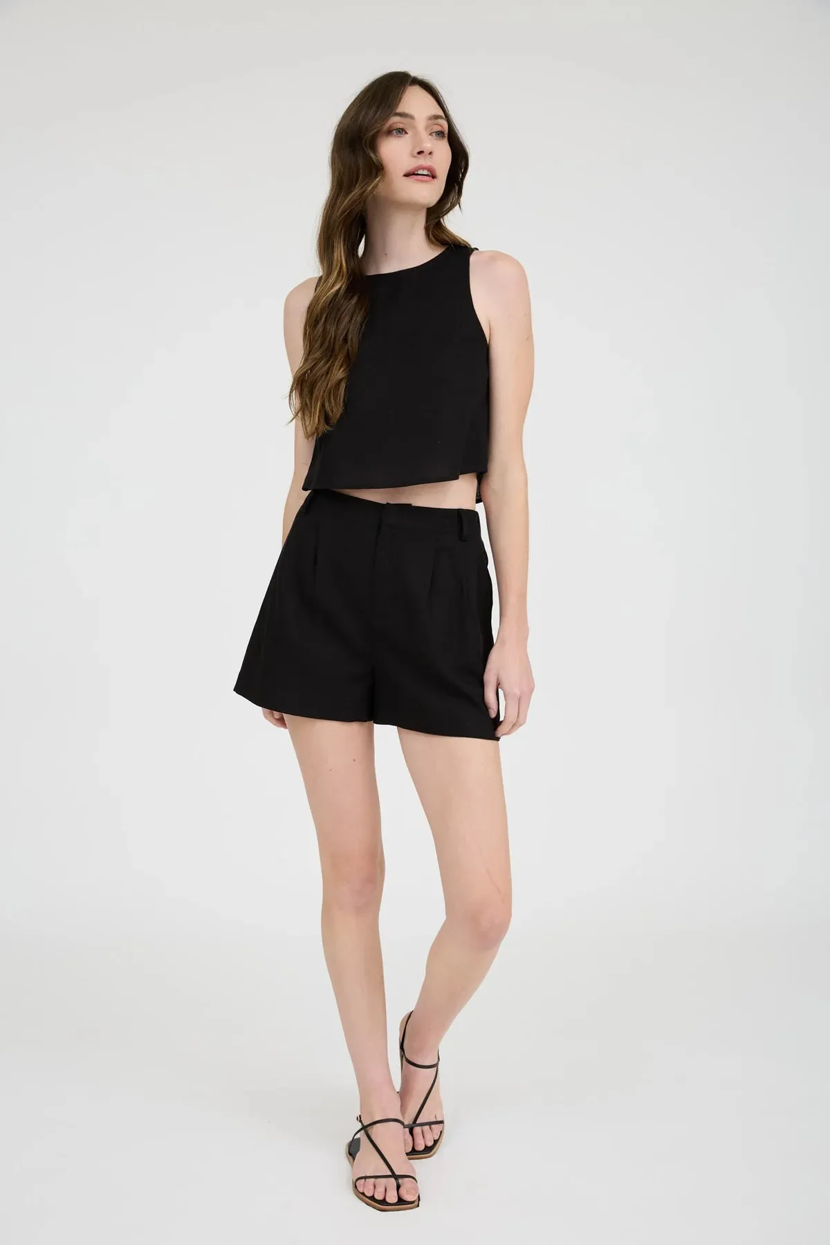 High Waist Pleat Front Shorts Black