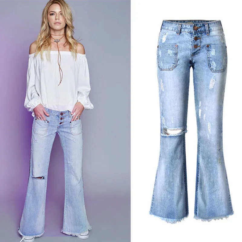 High Waist Ripped Washed Wide Leg Denim Pants