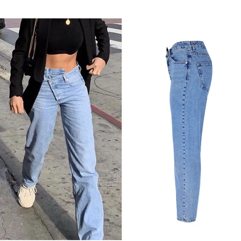 High Waist Ripped Washed Wide Leg Denim Pants