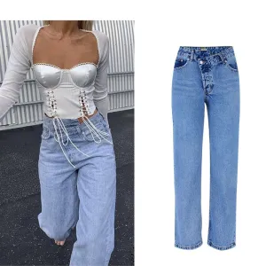 High Waist Ripped Washed Wide Leg Denim Pants