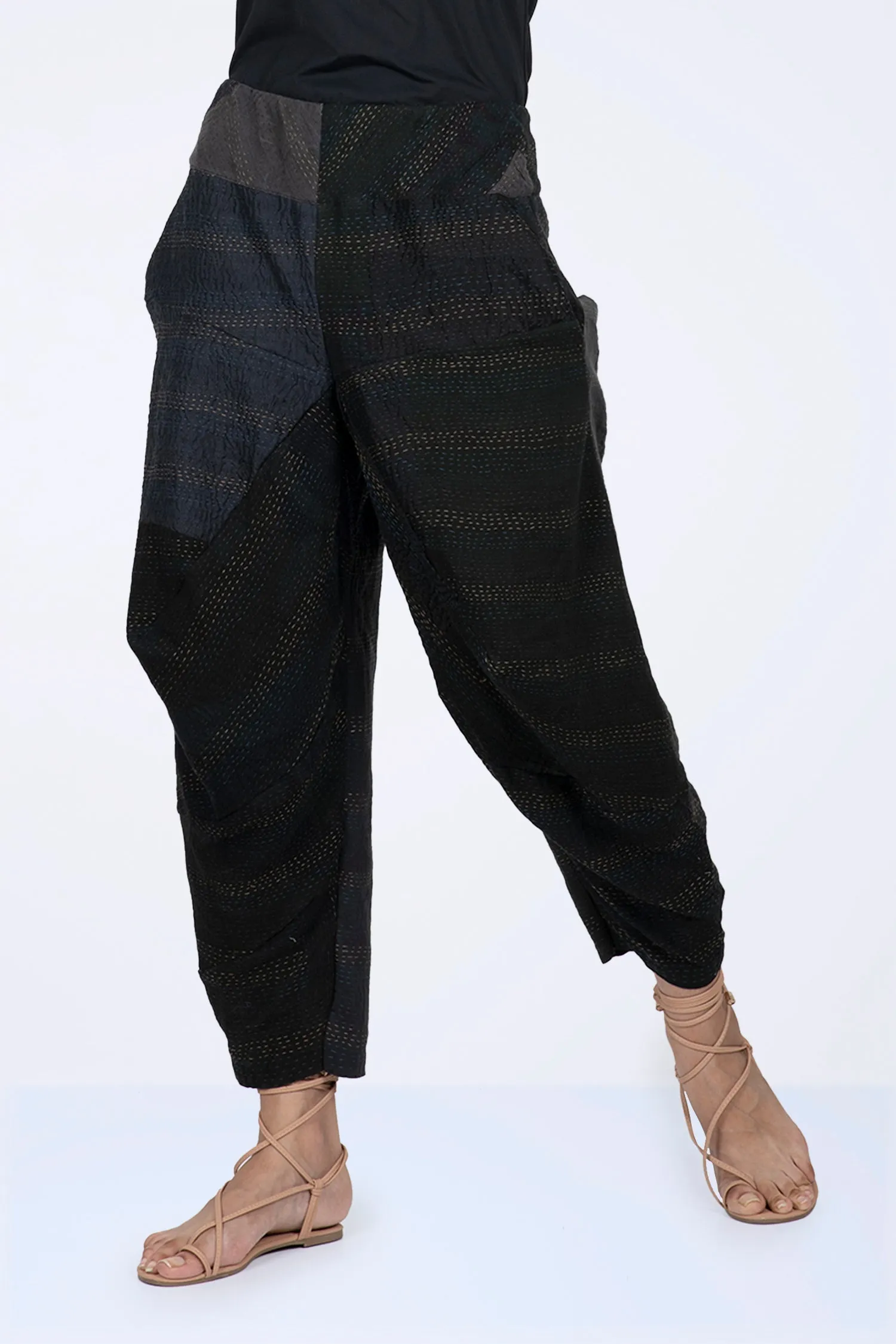 JAIPUR PATCH KANTHA YAMAHA PANTS - jp2632-blk -