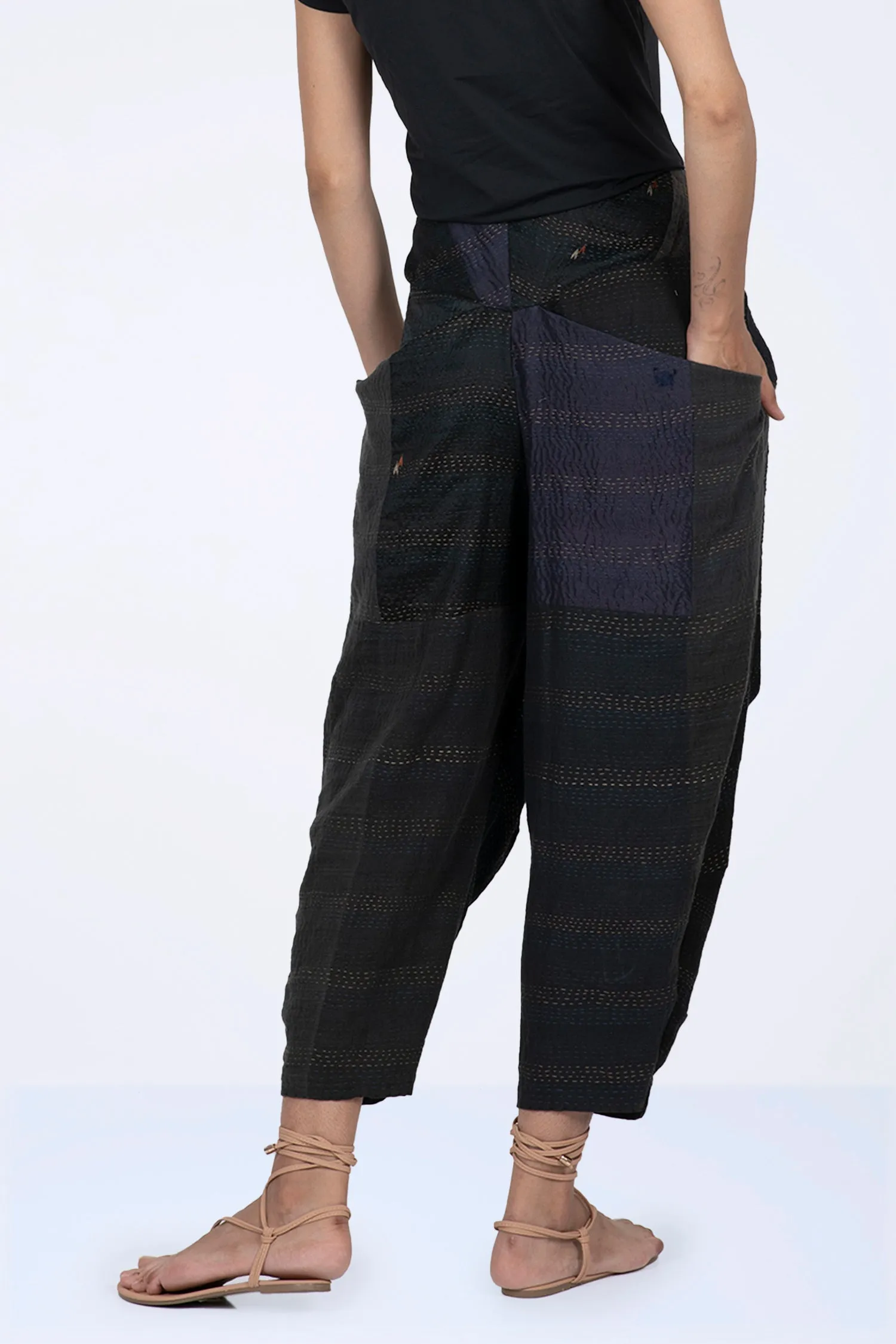 JAIPUR PATCH KANTHA YAMAHA PANTS - jp2632-blk -