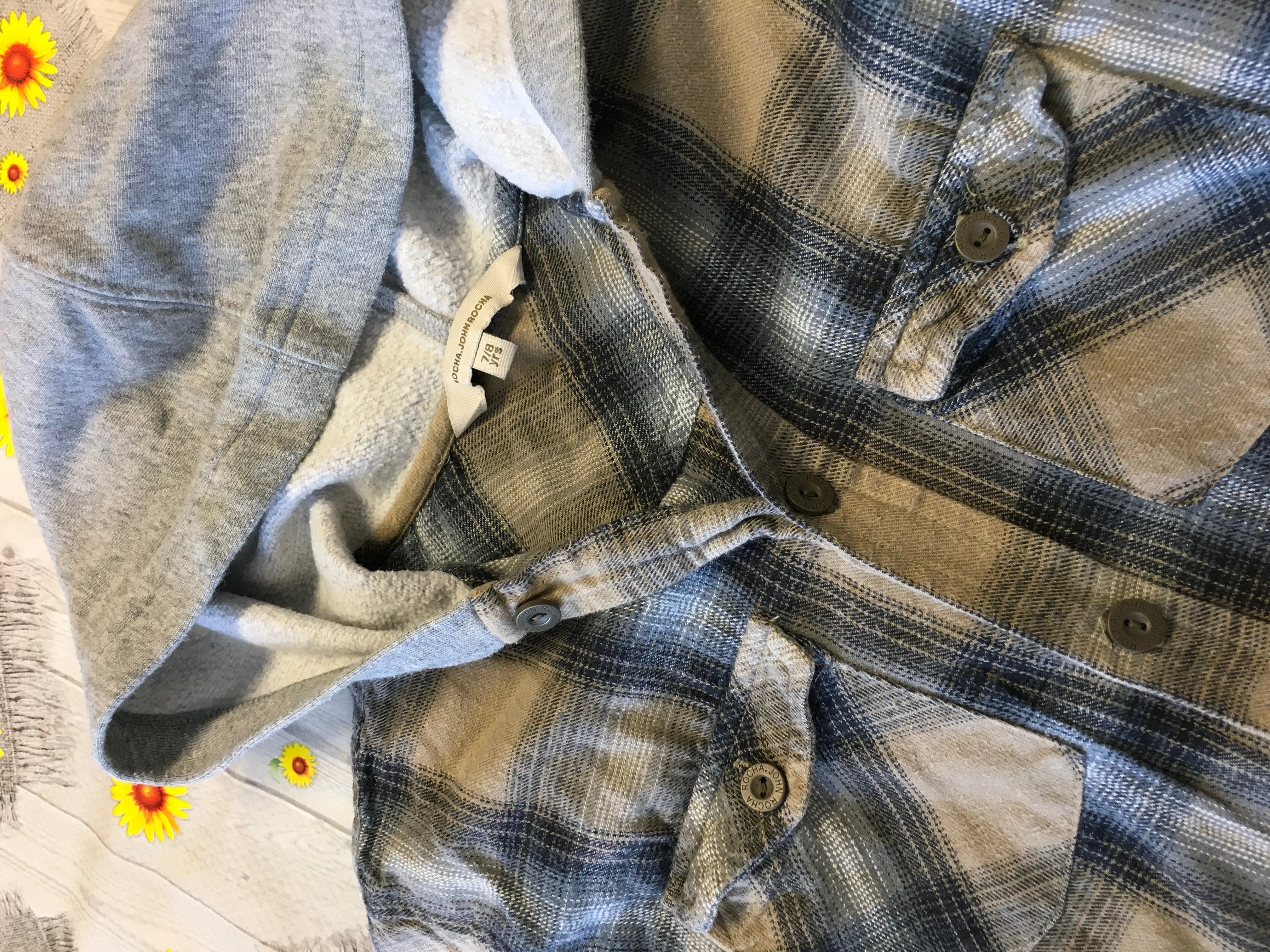 John Rocha Boys Blue/Brown Checked Hooded Shirt - Boys 7-8yrs