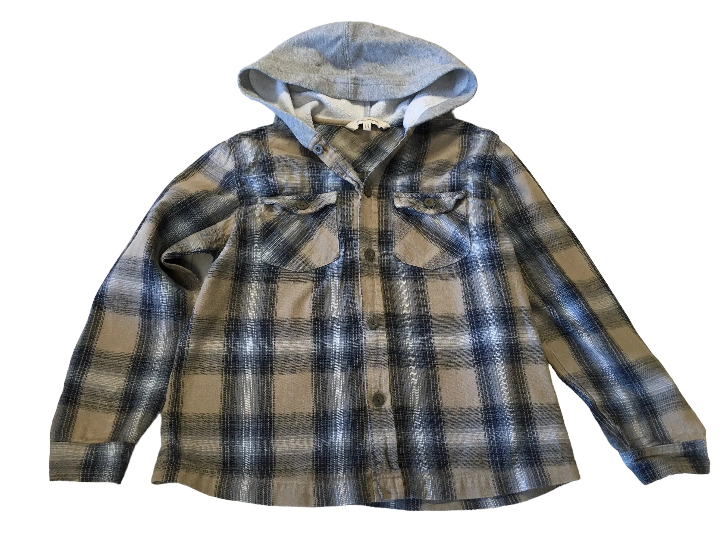 John Rocha Boys Blue/Brown Checked Hooded Shirt - Boys 7-8yrs