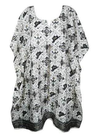 Kaftan Black White Recycle Silk Tunic Kaftan, Luxurious Size