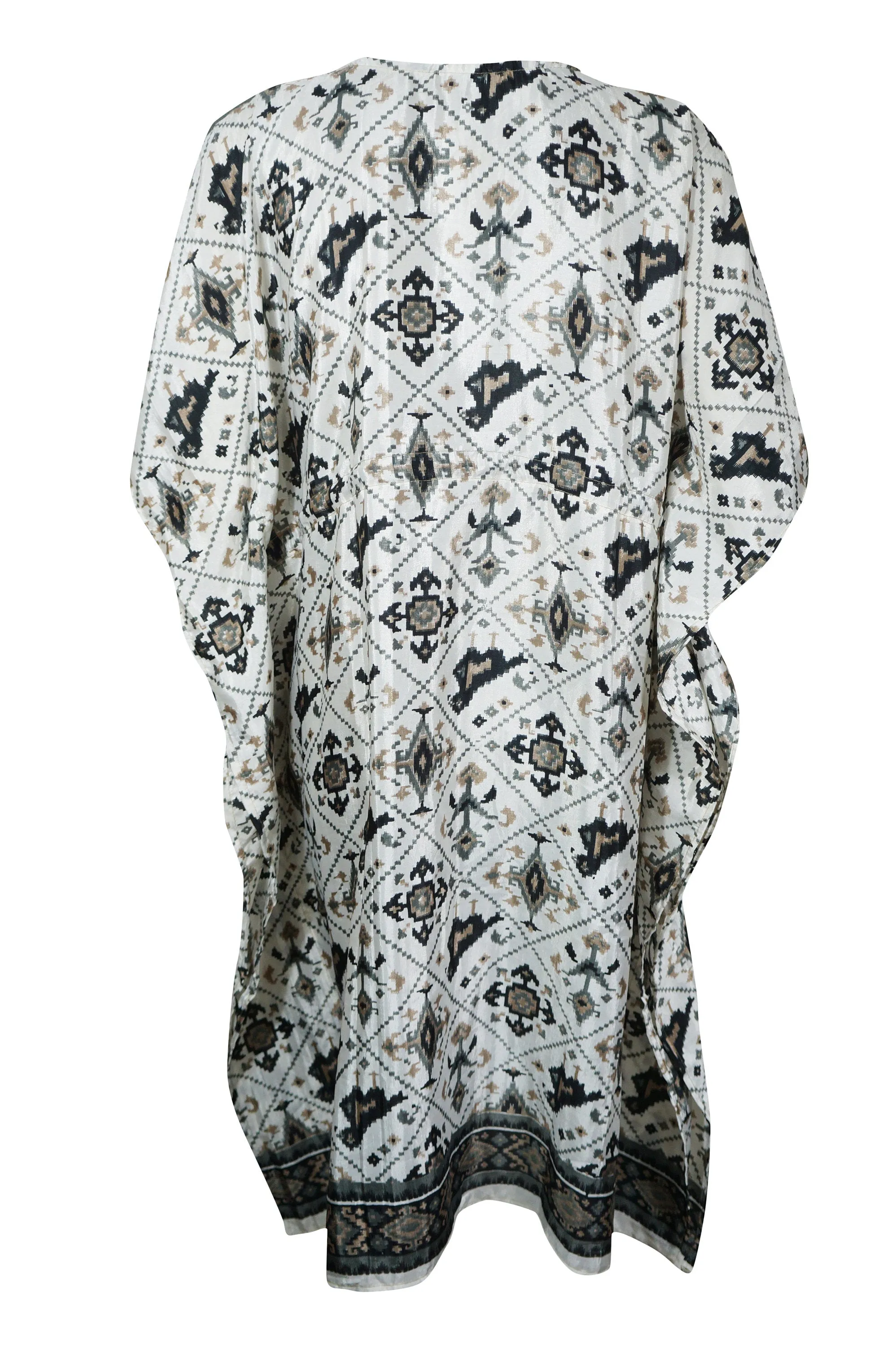 Kaftan Black White Recycle Silk Tunic Kaftan, Luxurious Size