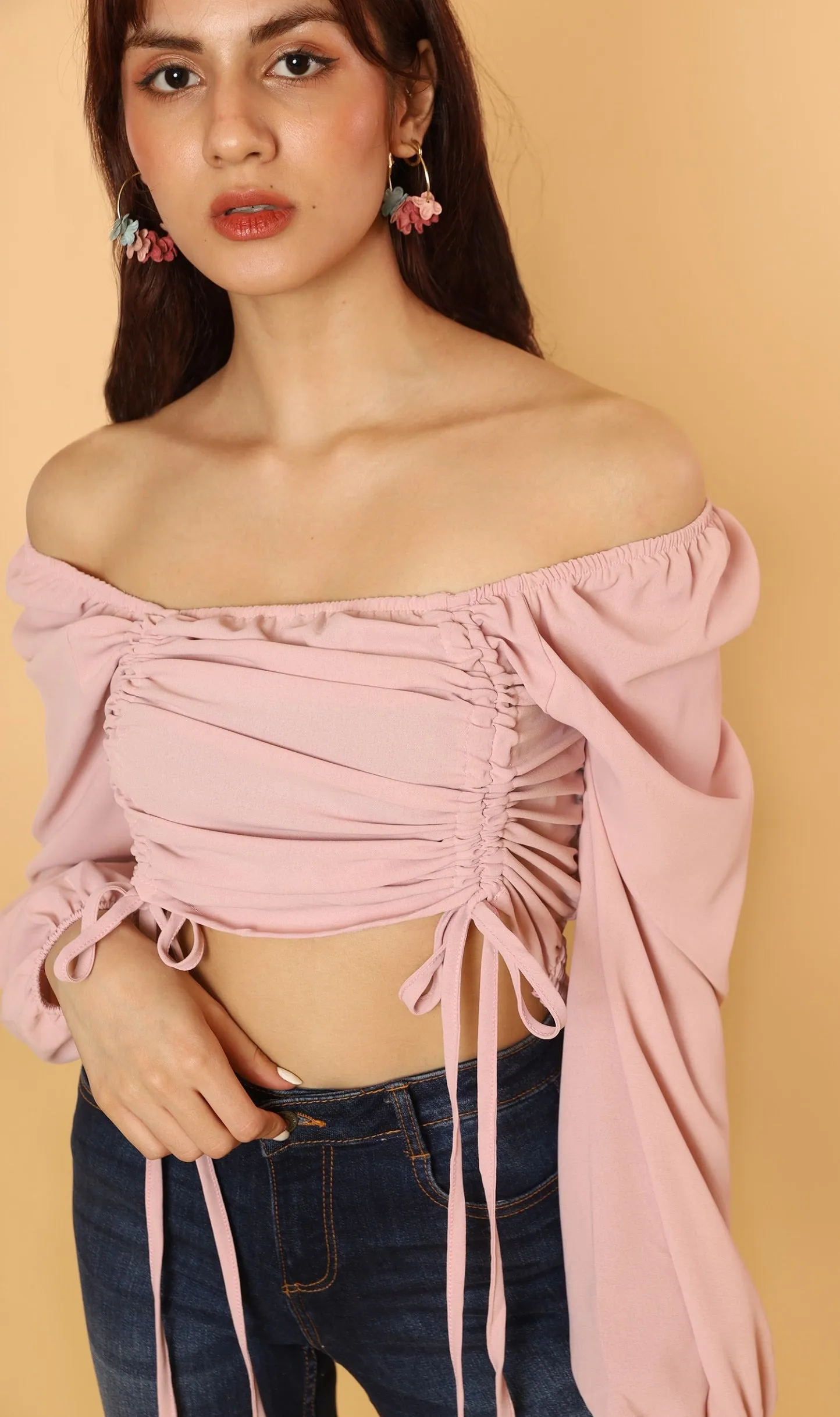 KIRA Ruched Off-Shoulder Top (Blush)