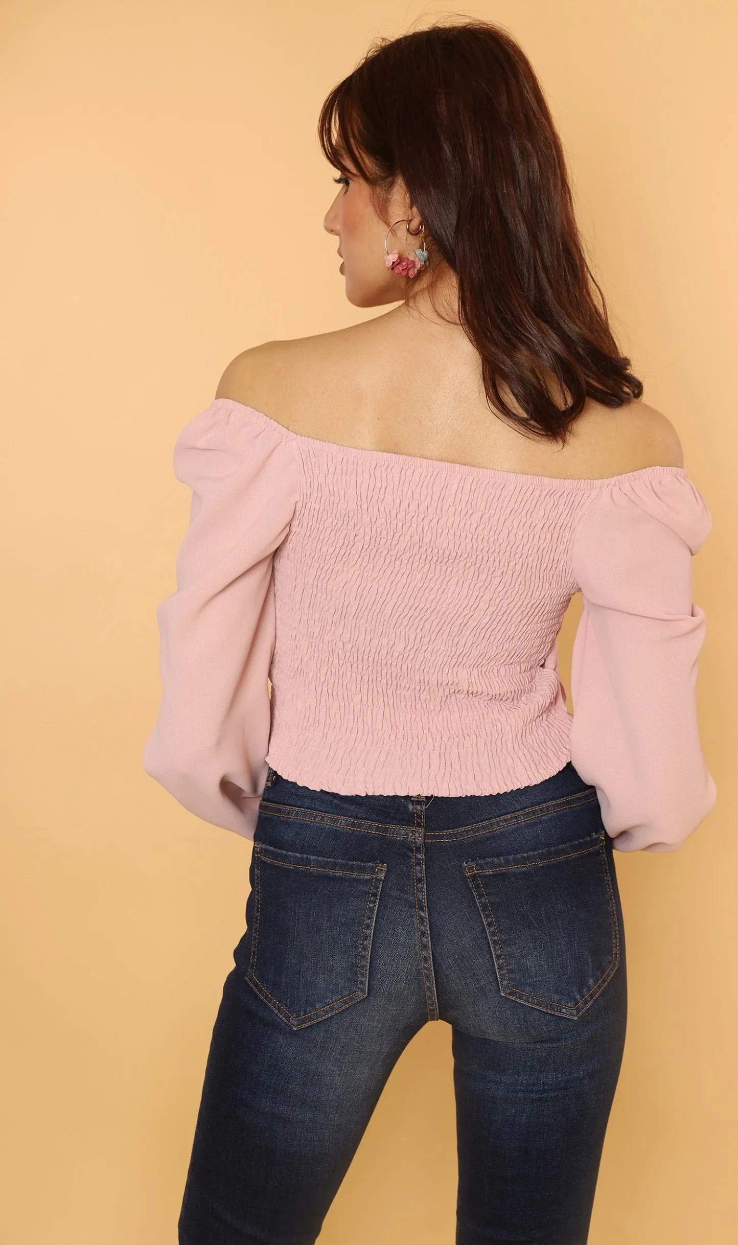 KIRA Ruched Off-Shoulder Top (Blush)