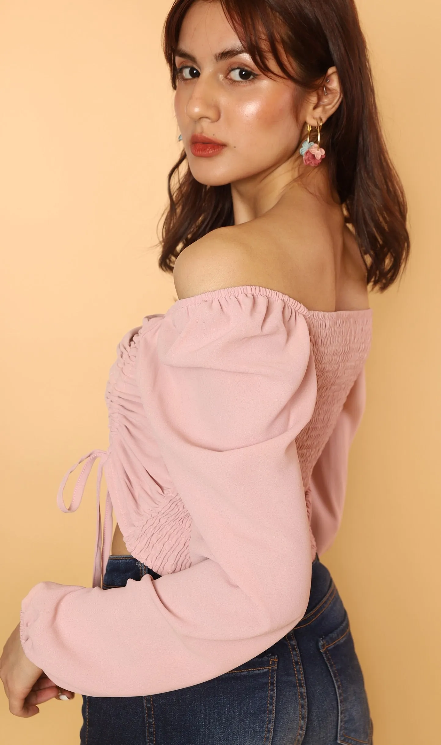 KIRA Ruched Off-Shoulder Top (Blush)
