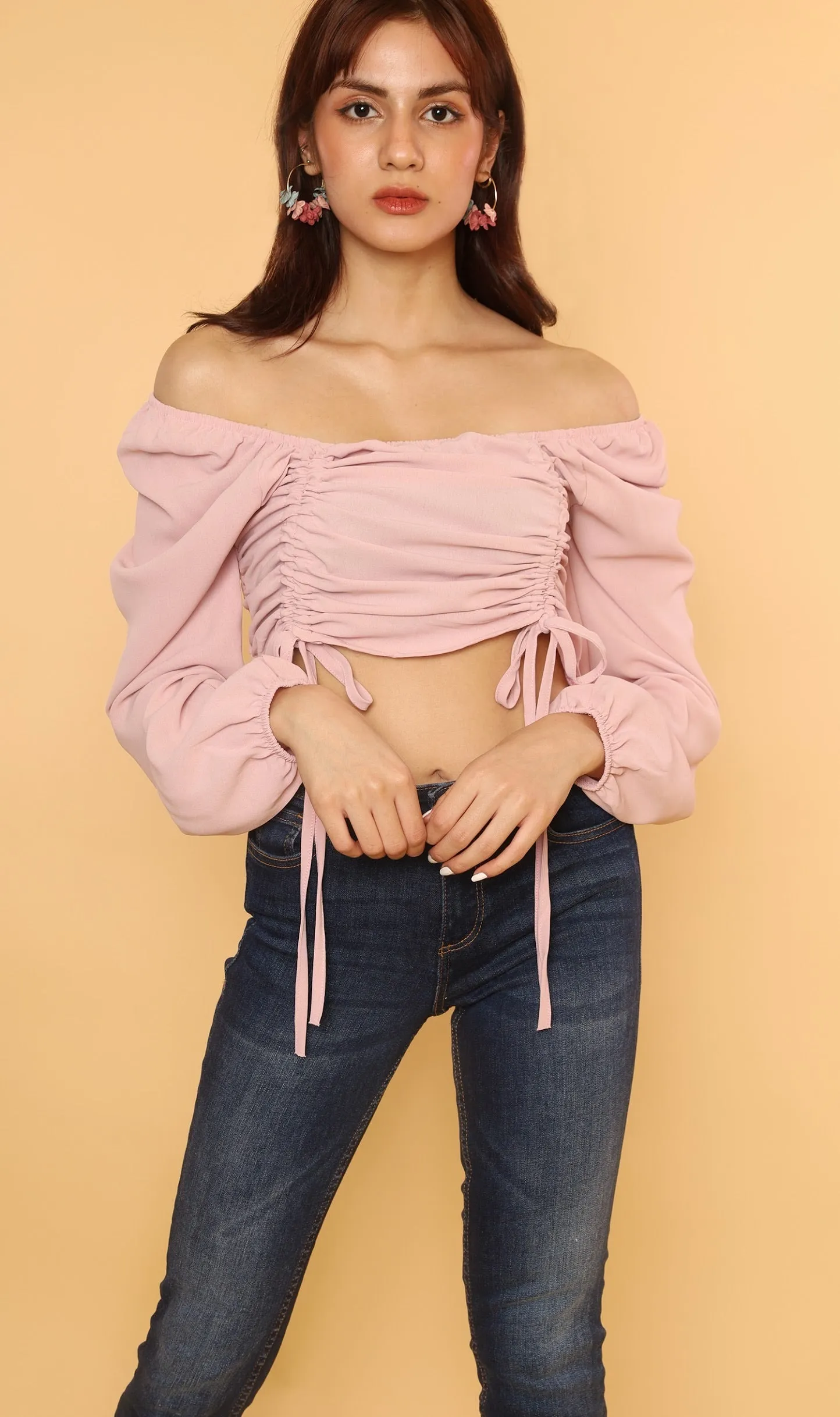 KIRA Ruched Off-Shoulder Top (Blush)