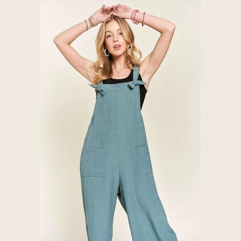 Knotted Wide Strap Wide Leg Overalls