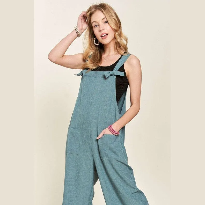 Knotted Wide Strap Wide Leg Overalls