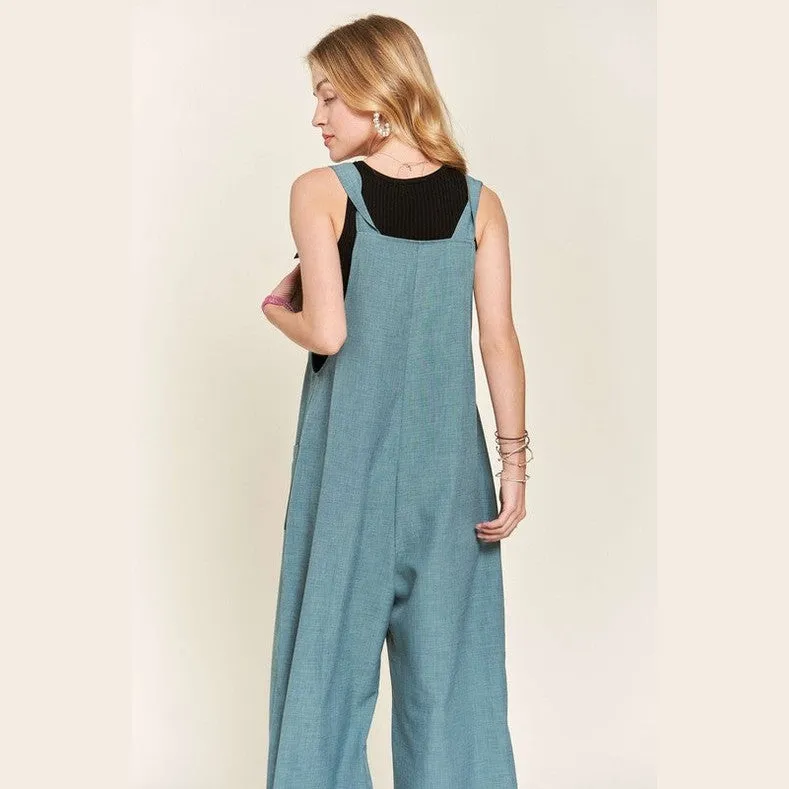 Knotted Wide Strap Wide Leg Overalls
