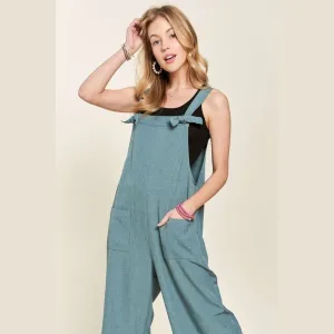 Knotted Wide Strap Wide Leg Overalls