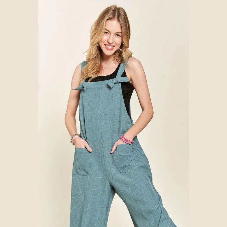 Knotted Wide Strap Wide Leg Overalls