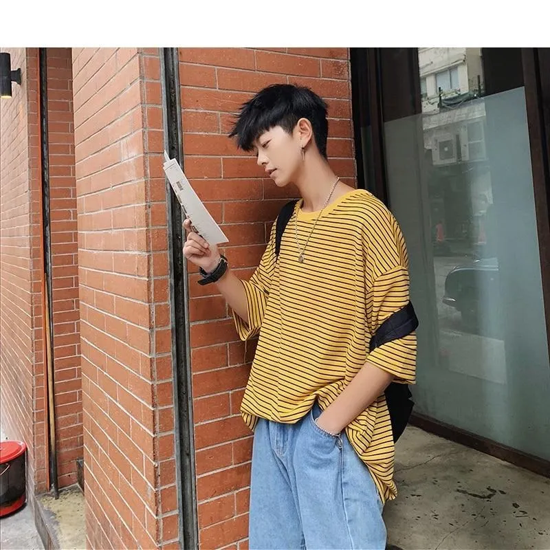 Korean T Shirt Striped Round Neck
