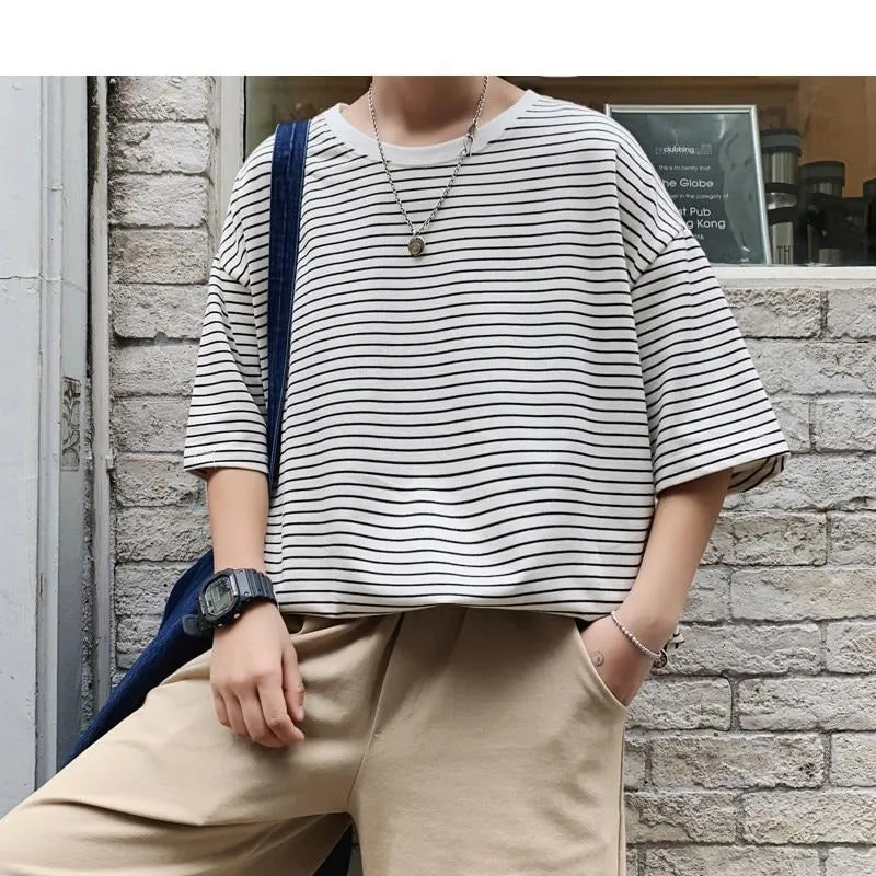 Korean T Shirt Striped Round Neck