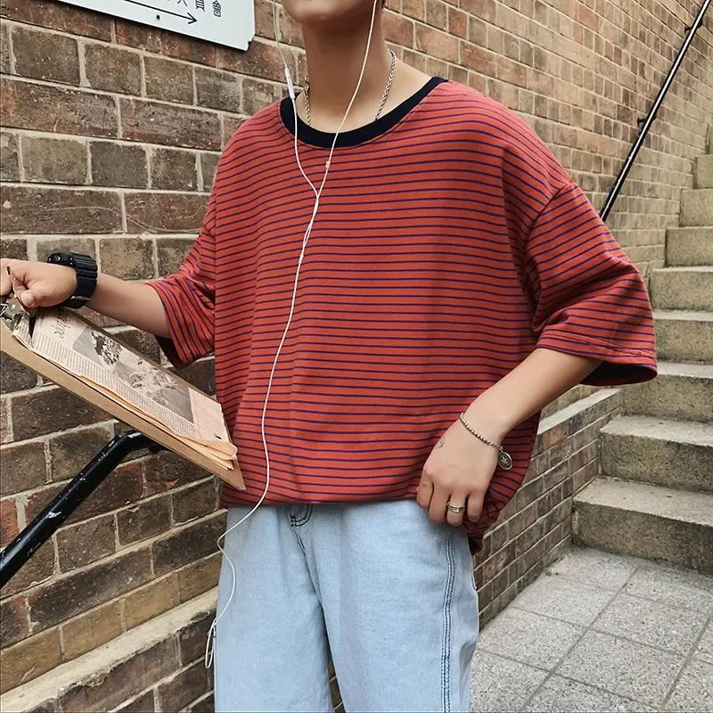 Korean T Shirt Striped Round Neck