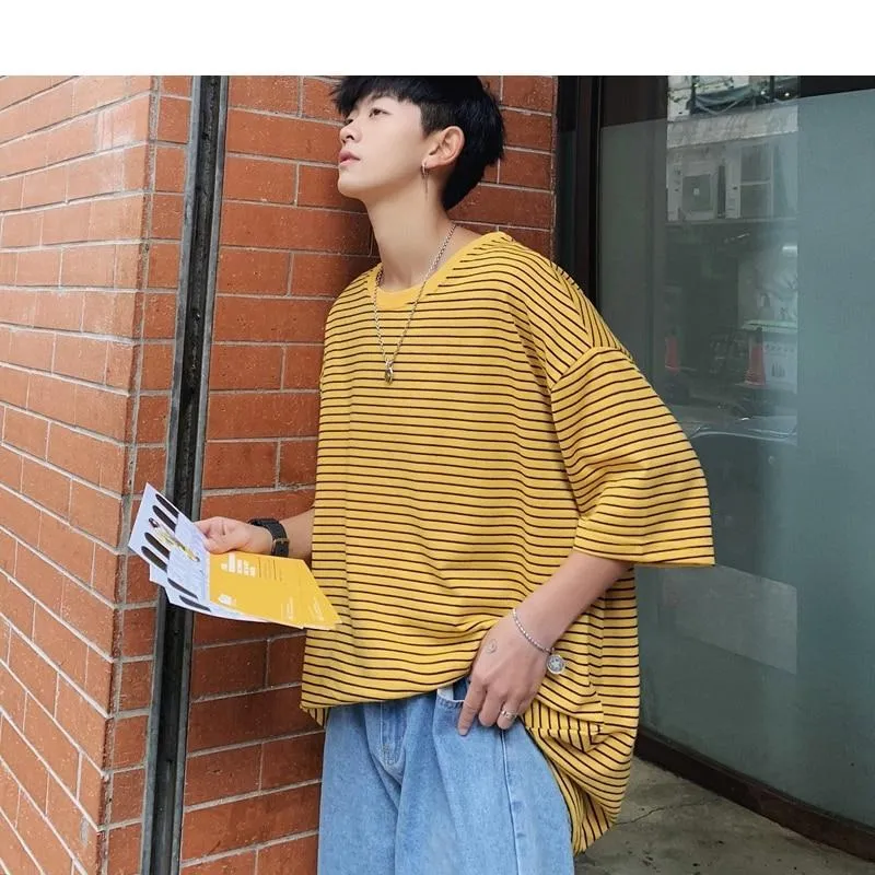 Korean T Shirt Striped Round Neck