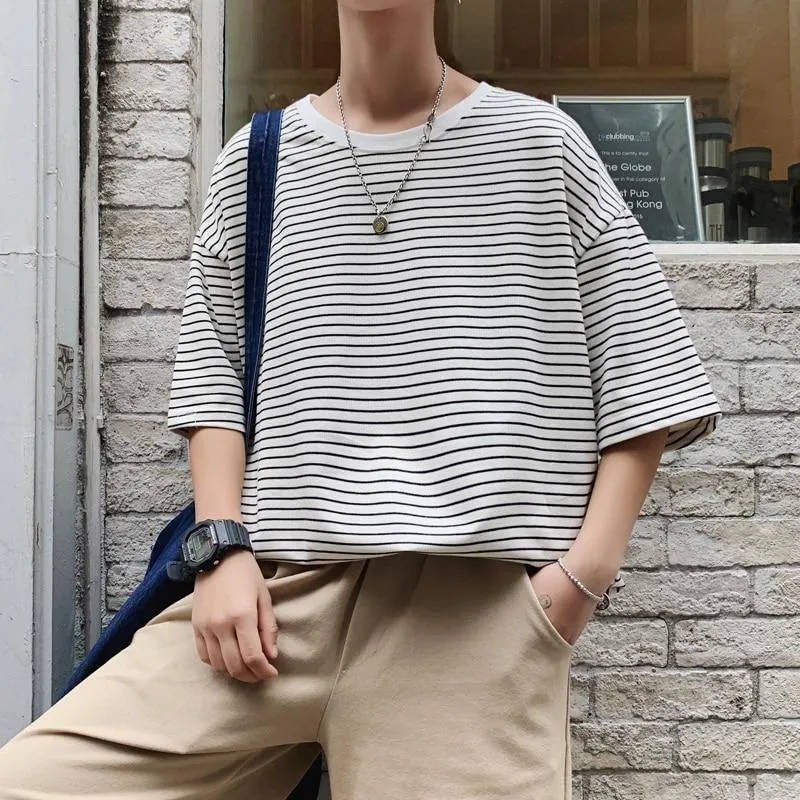 Korean T Shirt Striped Round Neck