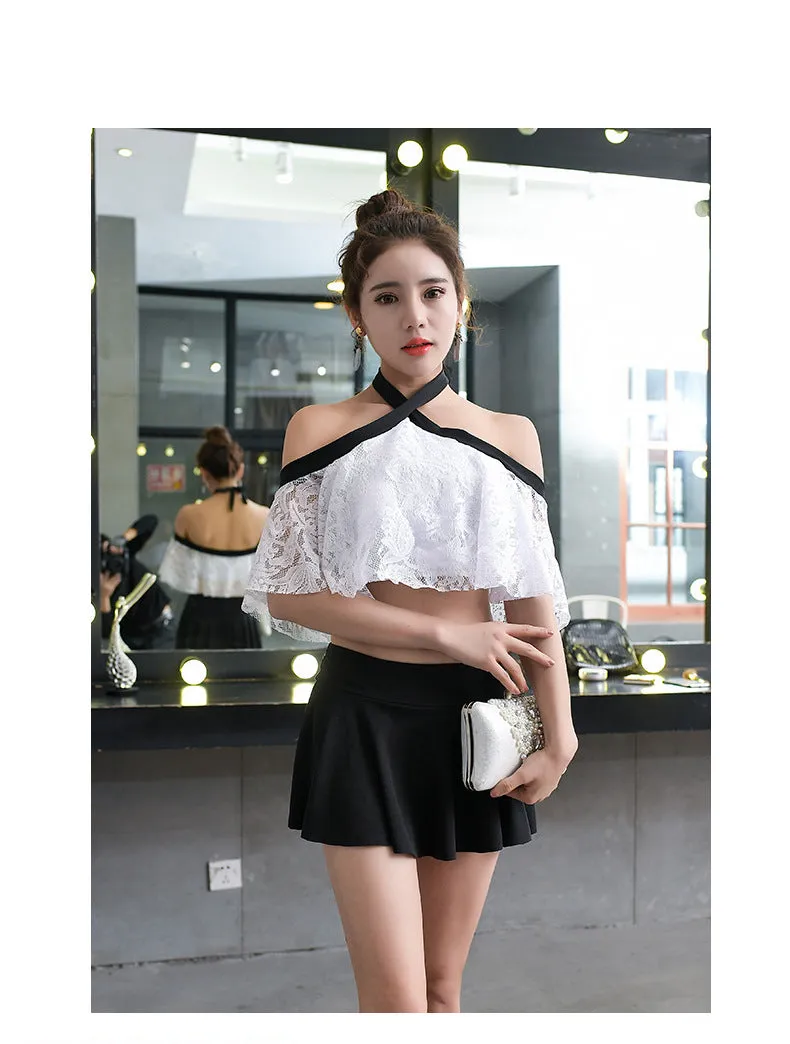Lace Two Piece Shorts Swimsuit Women Korean Slim Look Flattering Spa Swimwear