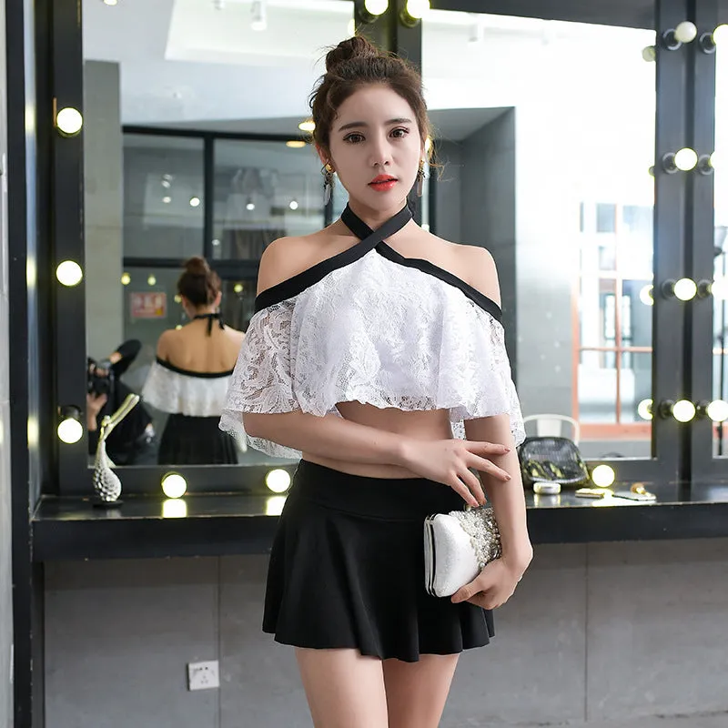 Lace Two Piece Shorts Swimsuit Women Korean Slim Look Flattering Spa Swimwear