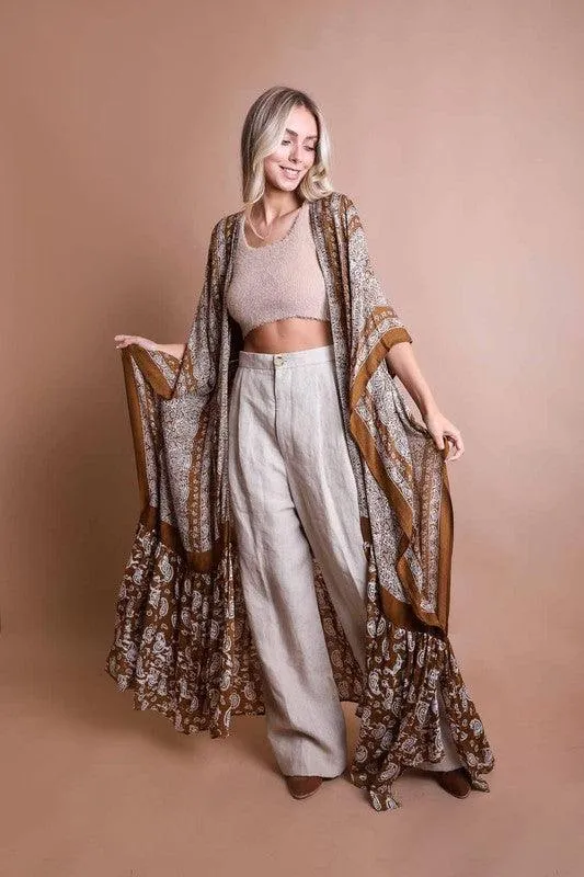 LETO Paisley Tapestry Free Flow Kimono