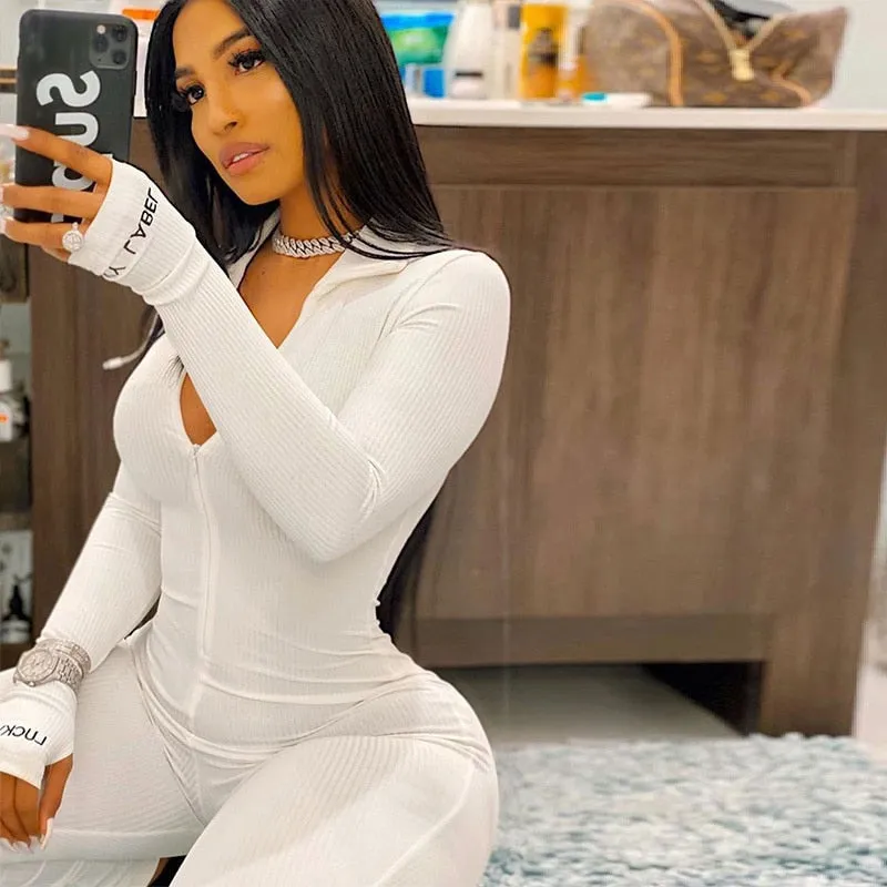 Letter Embroidery Turtleneck Jumpsuit
