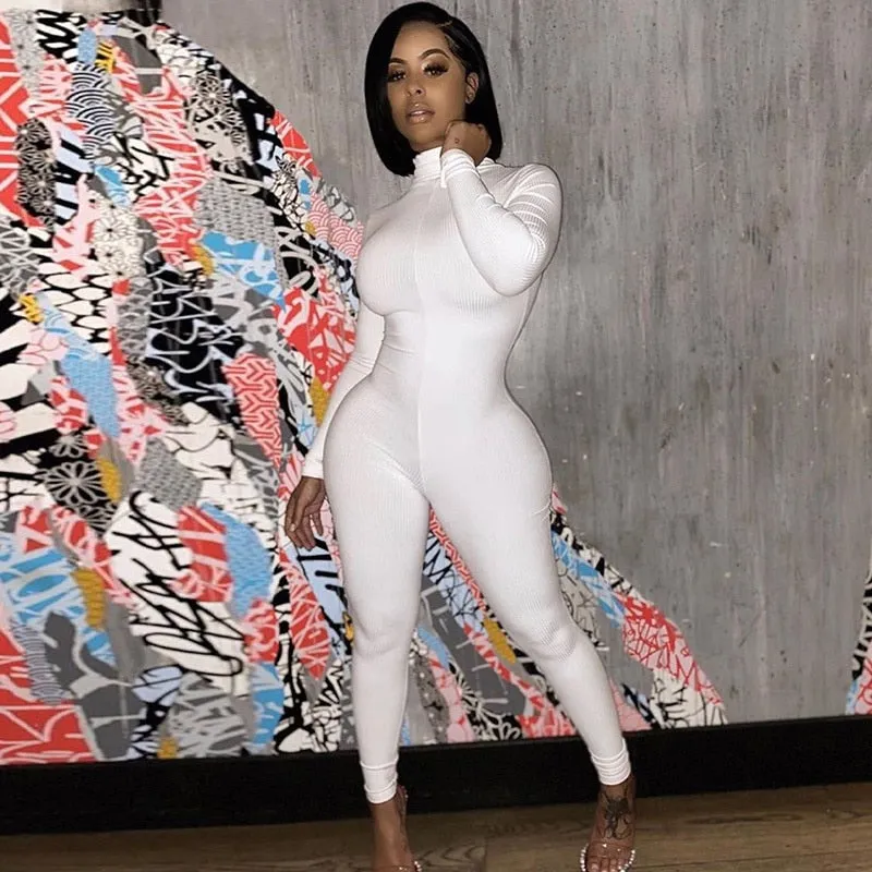 Letter Embroidery Turtleneck Jumpsuit