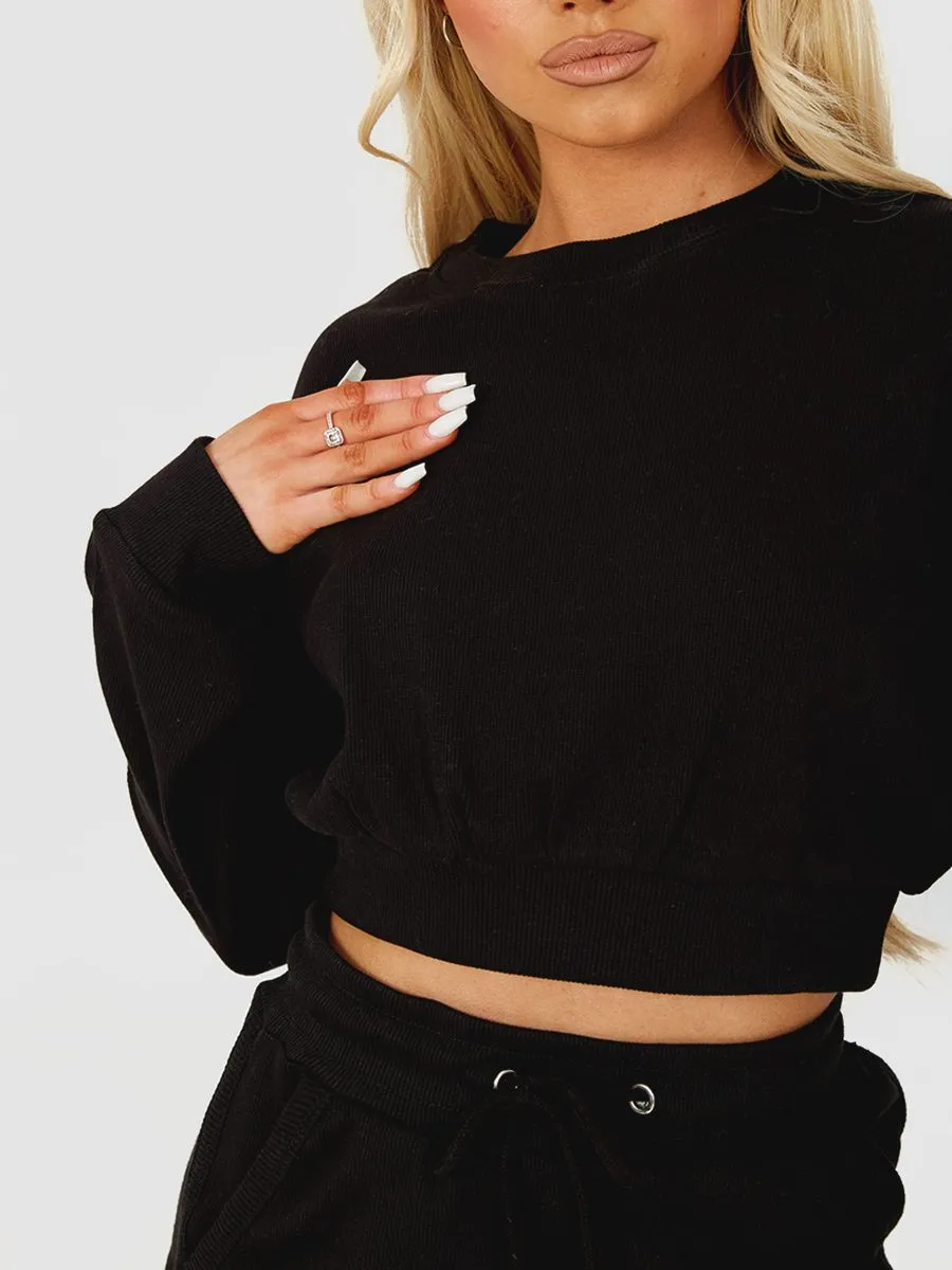 Levi Ribbed Crop Top & Shorts Co-ord In Black
