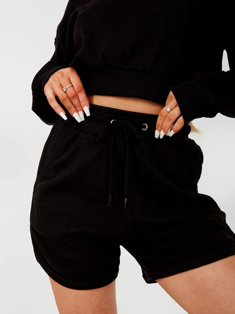 Levi Ribbed Crop Top & Shorts Co-ord In Black