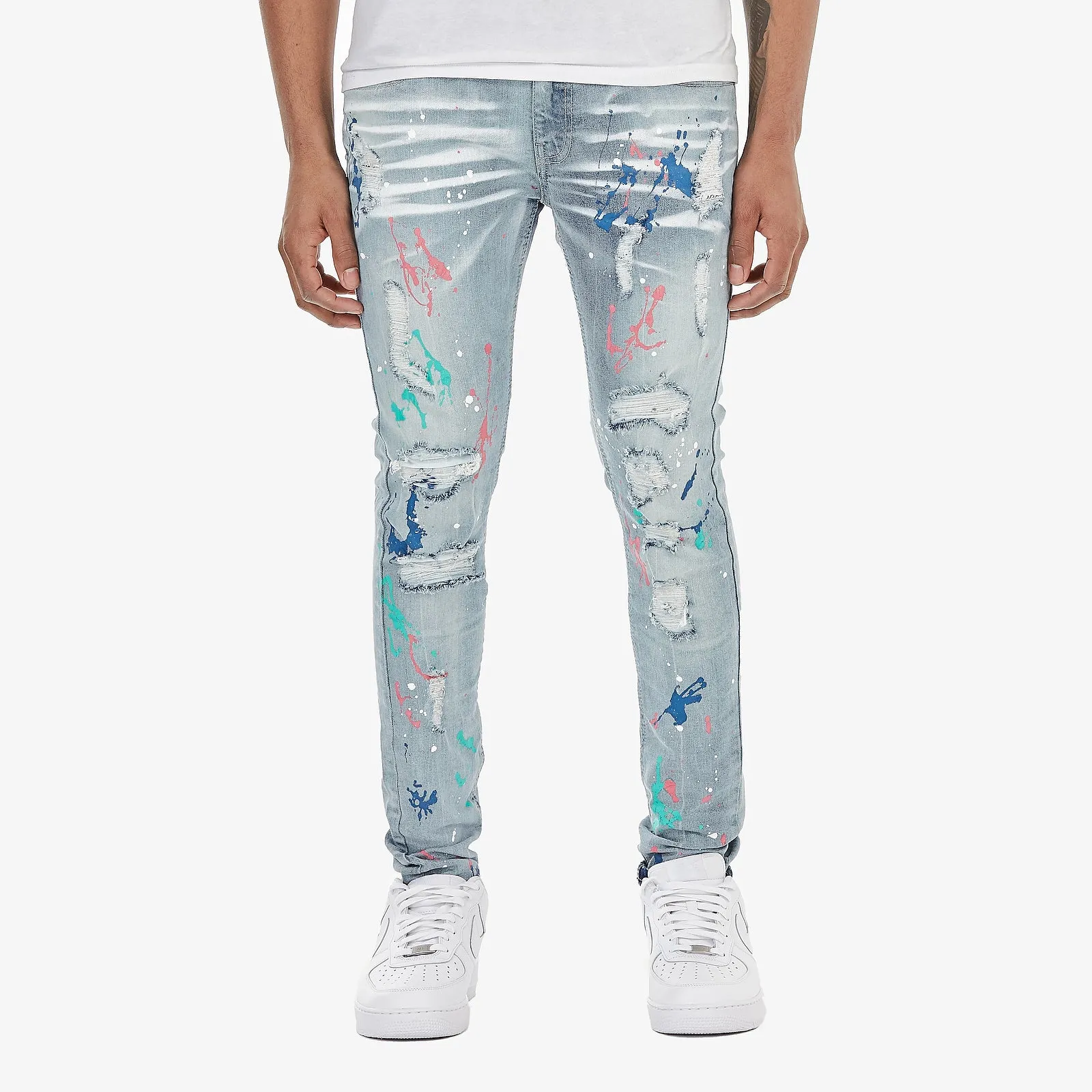 LIGHT SAND BLUE JEANS W/ MULTI COLOR PAINT DETAIL