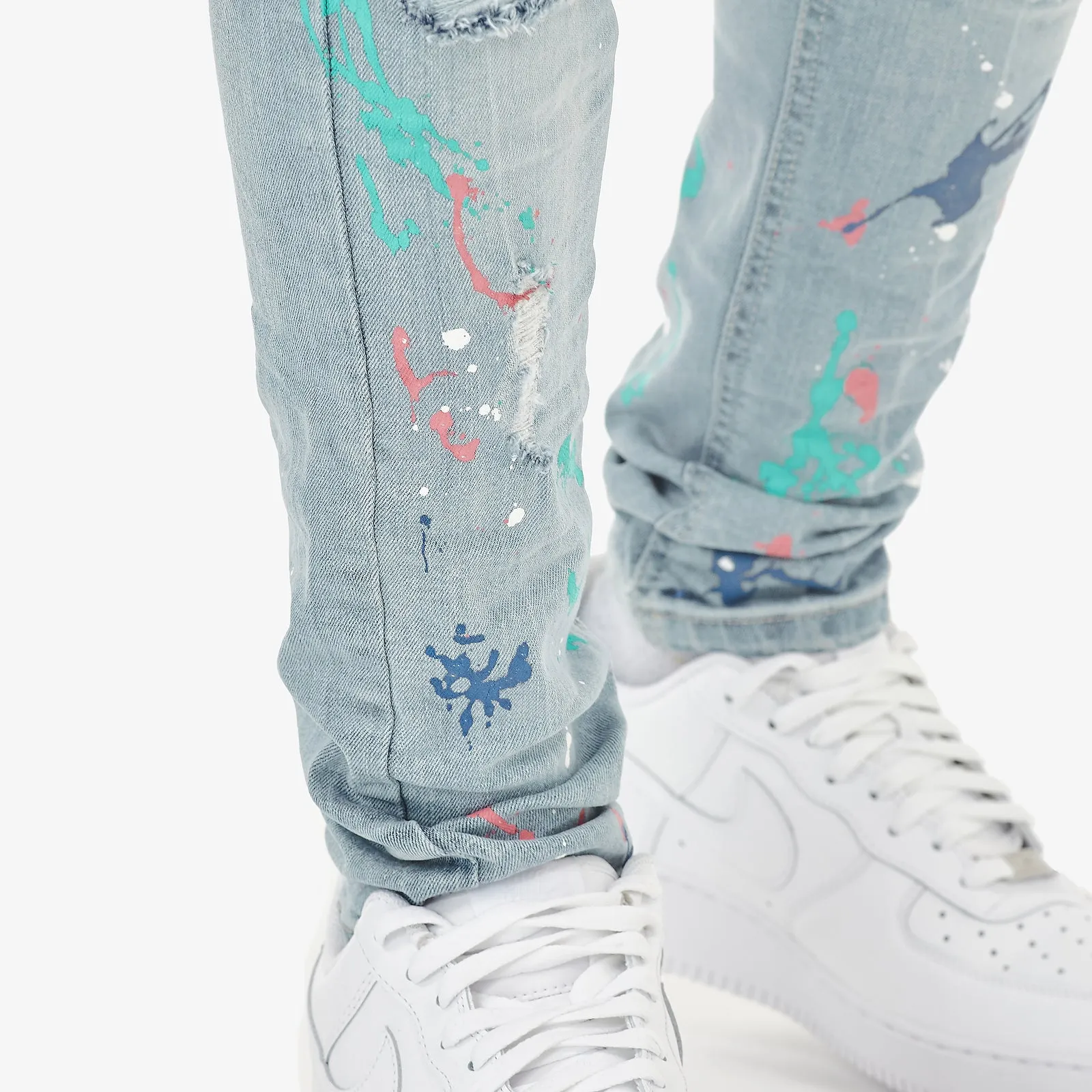 LIGHT SAND BLUE JEANS W/ MULTI COLOR PAINT DETAIL